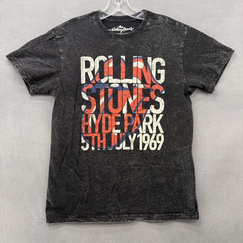 Rolling Stones T-Shirt Mens Small Black Hyde Park 1969 Acid Wash Graphic